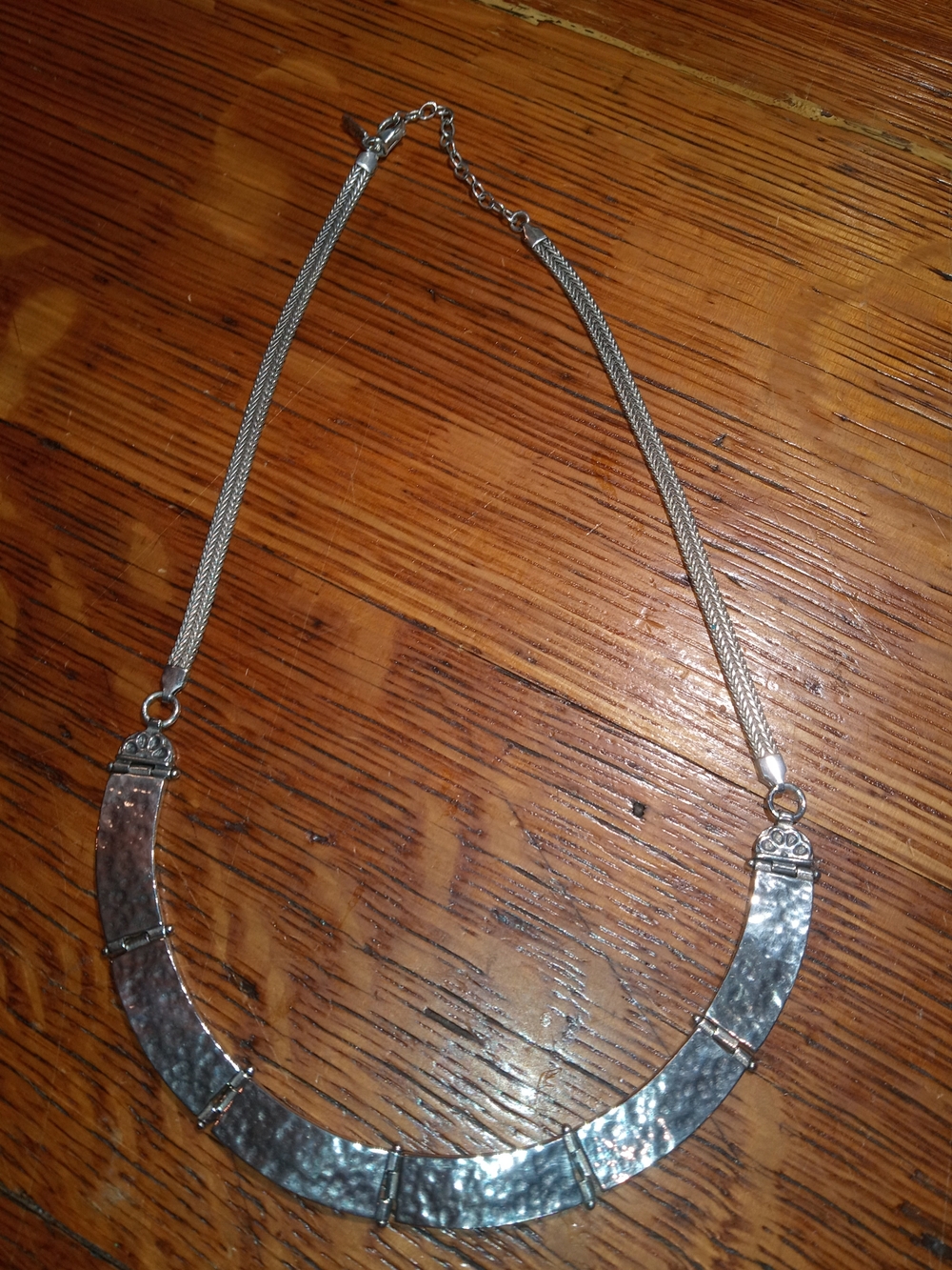 Hammered Sterling Silver Curved Hammered  Necklace - Women's Jewelry